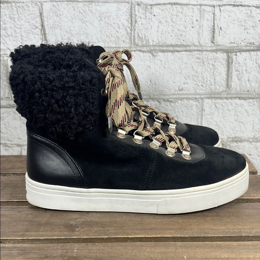 Sam Edelman Luther Women's Black Suede High Top Sneakers w/vegan shearling ankle - Picture 4 of 10